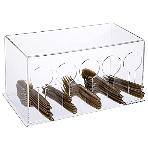 Vesici Plastic Utensil Dispenser Acrylic Utensil Dispenser Silverware Organizer Holder for Kitchen and Restaurant(5 Compartment Clear)