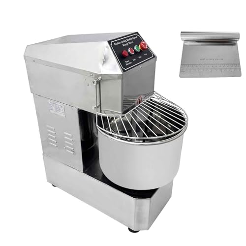 BEILOCKERY 110V Dual-Speed Commercial Stainless Steel Dough Mixer, 20L Capacity with Dual-Motion System (Bowl & Spiral Hook), 1100W Bakery Equipment, Safety Lid Lock & Auto Stop Function