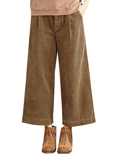 Bigassets Donna Vita Elastica Velluto a Coste Pantaloni alla Caviglia Pantaloni a Gamba Larga Coffee M