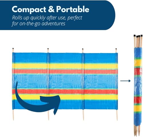 Garden Mile Windschutz mit 8 Stangen, strapazierfähig, mehrfarbig, für Garten, Strand, Urlaub, Wohnwagen und Camping, Windschutz, hoch, 1,5 m, Windschutz, Sichtschutz – 462 cm x 150 cm