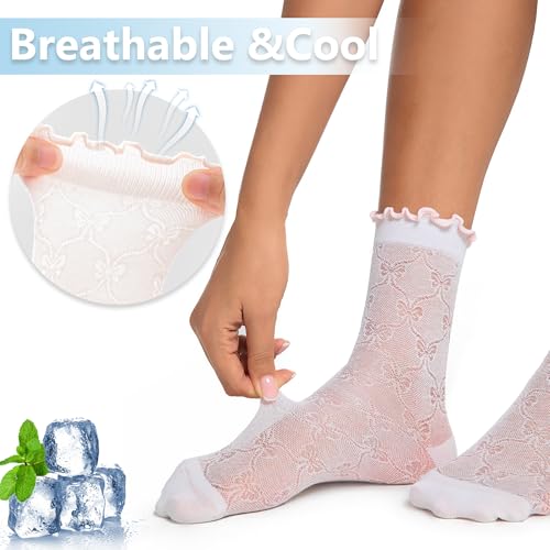 Women's Ruffle Socks,Cute sheer Thin Cotton Sock, Friily Cuff,Cool Lace Elegant Socks,Girl's Sock 6 Pack (Size5-9)3