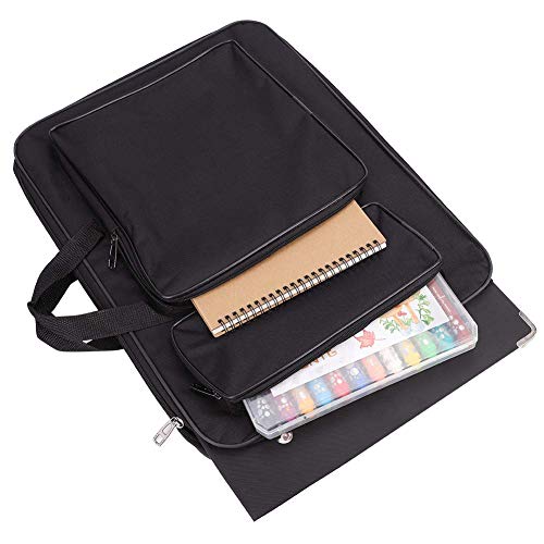 Image of haozaikeji A3 Artist Portfolio Carrying Case Portable Draw Board Painting Pad Backpack Waterproof Heavy Duty Canvas Shoulder Bag Sketching Painting Art Supplies Carry Bag Black