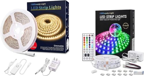 Kit completo de tiras LED dimmable blanco cálido 16.4ft y RGB 32.8ft miniatura 1