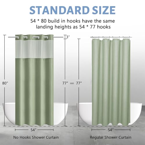 Image of Furlinic Stall Shower Curtain No Hook with Snap in Liner,Waffle Weave Waterproof Bathroom Curtains with See Through Top Window & Weighted Magnets,Sage Green,54x80 Inch