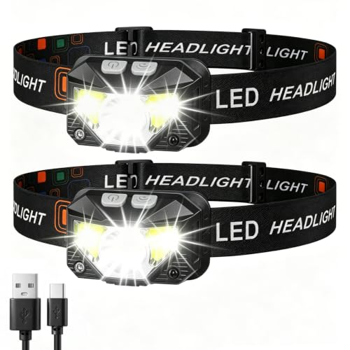 SANZUFIRE Headlamp Flashlight, Lumen Ultra-Light Bright LED Rechargeable Headlight with White Red Light, 2-Pack Waterproof Motion Sensor Head Lamp,8 Modes for Outdoor Camping Running Hiking Fishing