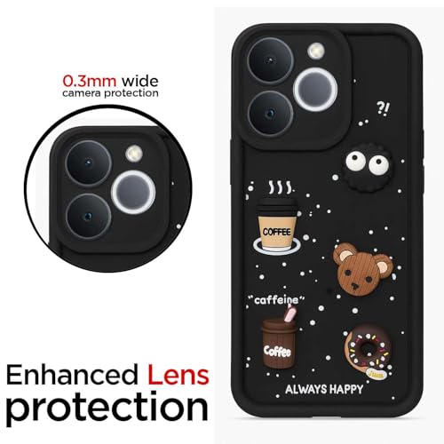 Image of Bintage Cute Fun Taddy Cartoon 3D Ball Bear Milk Cake Coffee Silicon Case Full Body & Camera Protection Back Cover Compatible for Realme P4 Lite 4G - Black