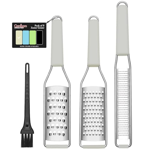 Image of Cambom Cheese Grater Citrus Zester Lemon Zester Pack of 3-304 Stainless Steel - A Sharp Tool for Parmesan Cheese, Ginger, Garlic, Nutmeg, Chocolate, Vegetables，Fruits，Dishwasher Safe Clear