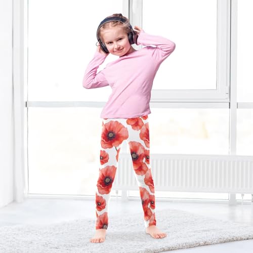 Girls Leggings Red Poppy Flower Soft Toddler Leggings for Girls Kids Pants Size 4T-10T4