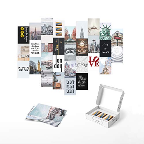 Haus and Hues Aesthetic Photo Collage Kit - Picture Collage Kit for Wall Aesthetic | Aesthetic Wall Collage Kit Aesthetic Collage Kit Picture Collage Aesthetic Room Decor | 4" x 6" (City Set of 30)