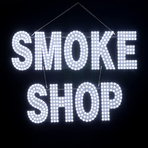 30x20 Large LED Smoke Shop Sign for Smoke Shop Super Bright Unique Design with Hanging Installation High Visibility for Business Stores Retail Shops Window (White)