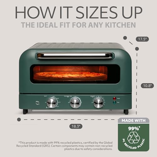 Image of WILLOW Eco Series Electric Indoor Pizza Oven - 1800W, 5 Presets, Heats up to 750F, Countertop Pizza Maker with 12 inch Ceramic Stone for Pizzeria-Style Crust, Scraper and Cutter Included - GREEN