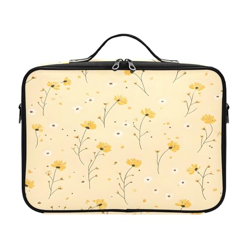 zyrtty Travel Makeup Train Case Little Flower Pattern Yellow Cosmetic Organizer Portable Storage Bag with Adjustable Dividers for Cosmetics Brushes Toiletry Jewelry Digital Accessories