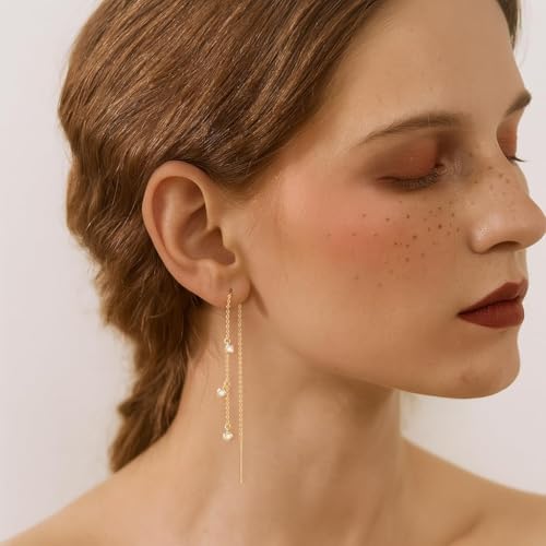 Dangle Earrings for Women 14K Gold Plated Threader Earring Trendy Hypoallergenic CZ/Clover Dangly Drop Chain Earrings for Wedding Hoco Prom Jewelry3