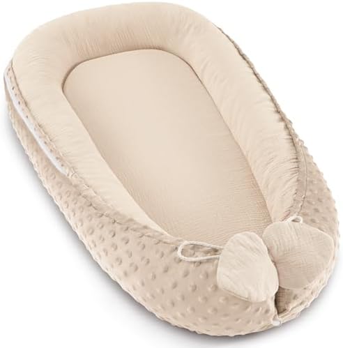 Bearmoss Babynestchen Kuschelnest Neugeborene Multifunktionale für Kinderbett Vielseitiges Tragbar Zweiseitig Babynestchen Bett 90x55cm(Reinweiß)