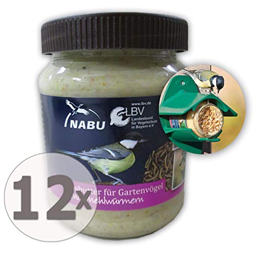 CJ Wildlife Erdnussbutter für Gartenvögel mit Mehlwürmer, Sparpaket 12 x 330g
