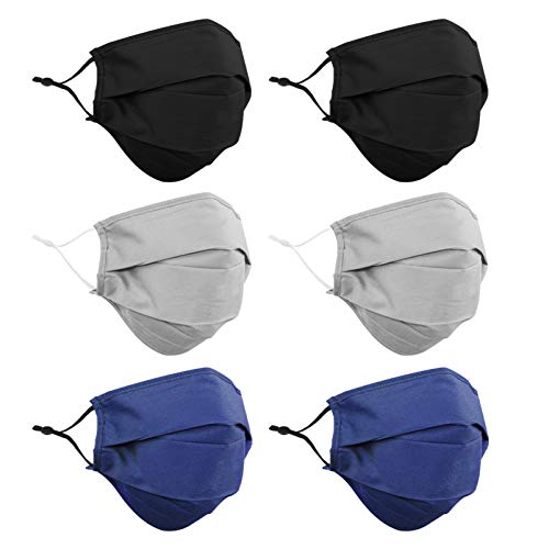 Extra Large Black Face Mask Men Women Reusable Cloth Adjustable Breathable Washable Athletic Sport Running Gym Exercise Now Wire X XL XXL Xtra Size Black Cloth for Adult Beard Madk 6 Packs Blue White Black Blank