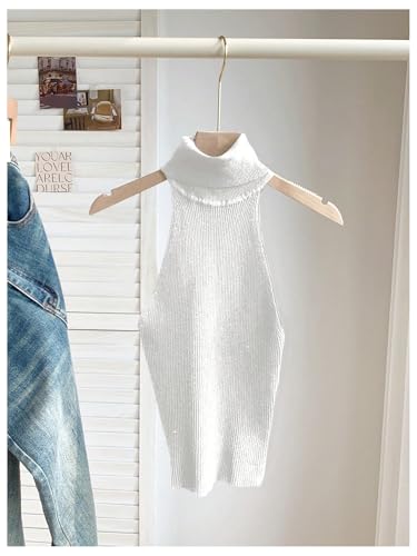 Image of MakeMeChic Sleeveless Turtle Neck Tops Crop Mock Neck Tops for Women
