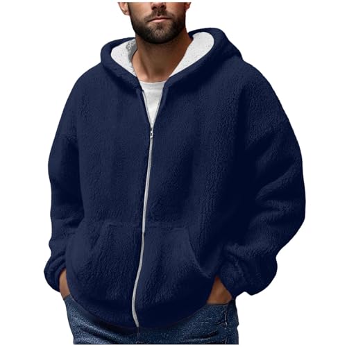 Genérico Chaqueta Hombre Invierno Forro Polar Elegante Abrigo Borreguito Termica Parka Con Capucha Y Cremallera Casual Cazadora Entretiempo Leñador Caza Casaca Azul Marino M