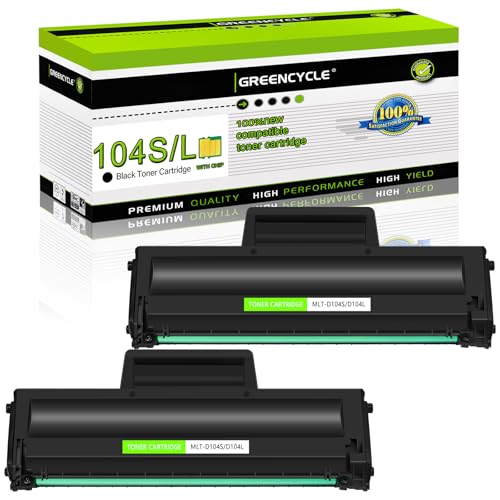 greencycle 2 Pack Compatible Toner Cartridges Replacement for Samsung MLT-D104S MLTD104S MLT-D104L 104S MLT-D1043S for ML-1665 ML-1660 ML-1661 ML-1865w ML-1665 ML-1675 SCX-3200 SCX-3205 Printer