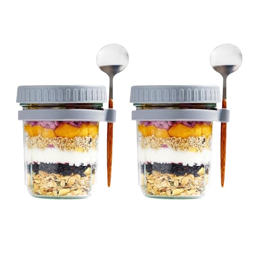 Simpcozy 2 Pack Overnight Oats Jars, 10 oz Overnight Oats Contain...