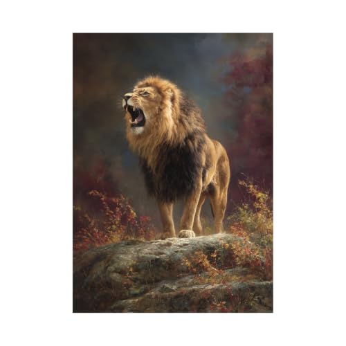 Décoration murale lion automne falaise grand format 70x100cm couleur or sans cadre salon