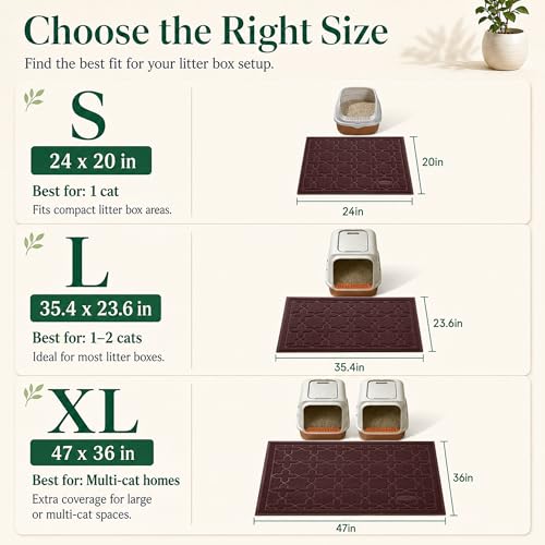 Image of Yimobra Cat Litter Mat, Easy Clean Trapping PVC Mat, 47 inch x 36 inch, Waterproof Backing, Non Slip Bottom, Scatter Control Pad for Litter Box, Dark Coffee