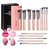 BS-MALL Makeup Brushes Premium Synthetic Foundation Powder Concealers Eye Shadows Makeup 14 Pcs Brush Set, Pink Set, with Case