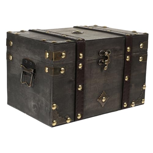 Garneck Handheld Vintage Treasure Chest Items Multi Key Class Hinged Lidded Pirate Collector Compartments Rustic Cover Keepsakes Trinket Lids Harry Old Party Wood
