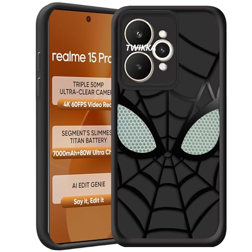 Image of Stylish Spider Back Case Cover Compatible with Realme 15 Pro 5G | Spidey Face Mask Case | Soft Silicone | Camera & Full Body Protection | Shock Proof | (Black)
