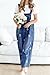 utcoco Women Floral Printed Adjustable Strap Denim Bib Overall Wide Leg Jeans Casual Baggy Overalls Jumpsuit (Small, Dark Blue)