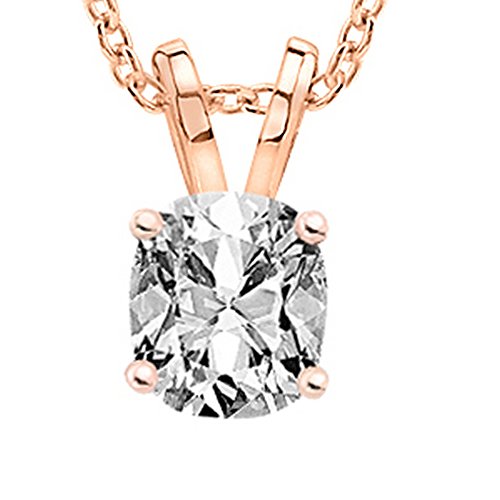1/2 Carat 14K Rose Gold Cushion NATURAL Diamond Solitaire Pendant