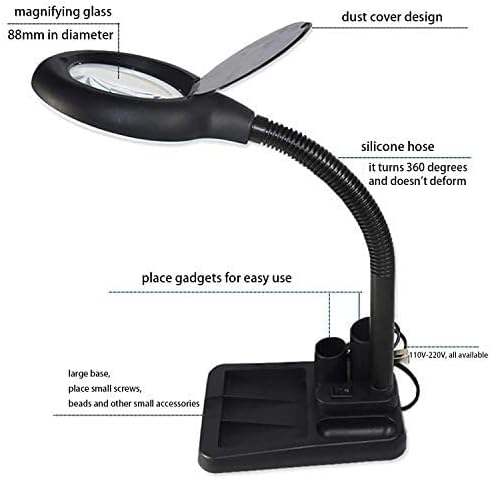 YYDS Magnifiers Magnifying Lamp with Light and Stand Sturdy Base High Clarity Adjustable Multifunction for Close Works Reading Crafts Visual Impairment Aids (Color : Black)