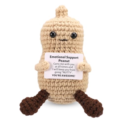 TOYMIS Positive Peanut, 10cm Hilo Lana Muñeco Crochet Positivo Juguetes Punto Crochet Positive Peanut Peluche Emocional Regalos Apoyo Positivo y Decoración Aliento Cumpleaños Aniversario Navidad
