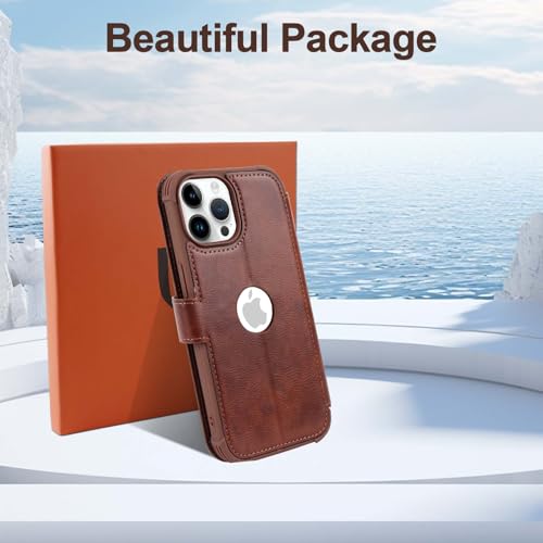 VANAVAGY Compatible for iPhone 14 Pro Wallet Case for Women Men, PU Leather Flip Cover with Wrist Strap for Wireless Charging with RFID Blocking Card Holder Screen Protector,Brown by VANAVAGY - Image 8