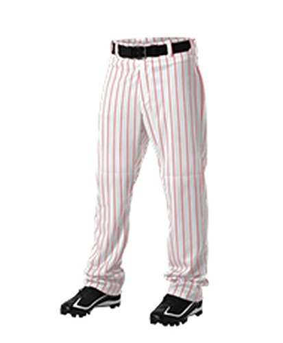 Alleson Youth Pinstripe Baseball Pant White, Scarlet L 605WPNY 605WPNY-WHSC-L