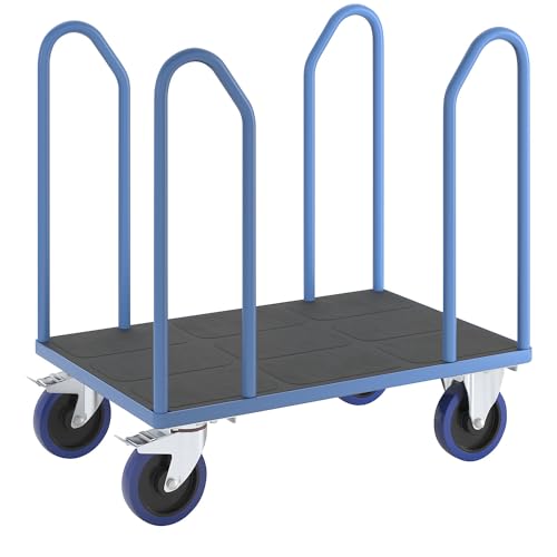eurokraft pro Plattformwagen mit Seitenbügeln Vollelastik-Rollen lichtblau Ladeflächen-LxB 1050 x 700 mm