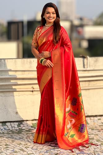 Image of SGF11 Women's Paithani Soft Lichi Silk Kanjivaram Sarees With Blouse Piece