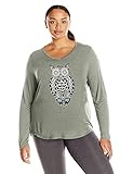Just My Size Women's Pluslong Sleeve Graphic V-Neck Tee, Camo Green Heather Owl, 3XL