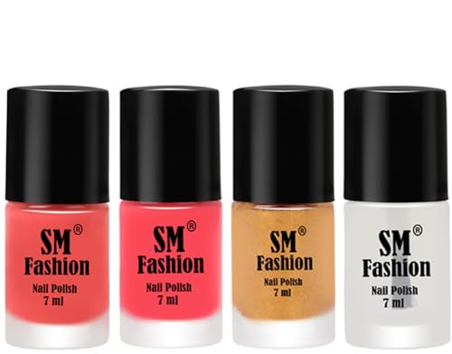 Nail Polish Combo Set (Pack of 4) Quick Dry Gel Finish Nail Paint | Peach Pink,Pink,Light Golden,Top Coat | 7 ml Each