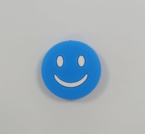 Jinshining Raqueta de tenis con diseño de emoji sonriente azul, amortiguador de vibraciones, de silicona suave, con forma de dibujos animados, raqueta de tenis, amortiguadores de golpes, raqueta de