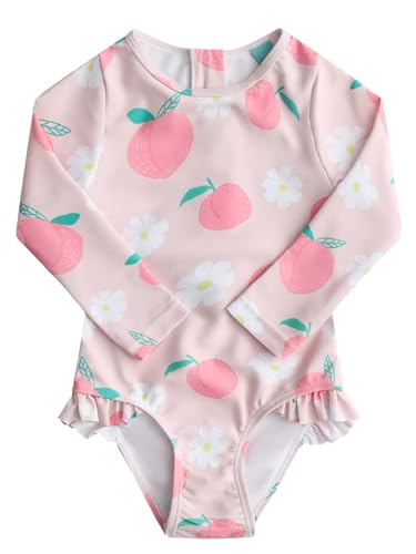 Image of Aisyee Baby Girls One Piece Swimsuits Long Sleeve Rash Guard Swimshirts