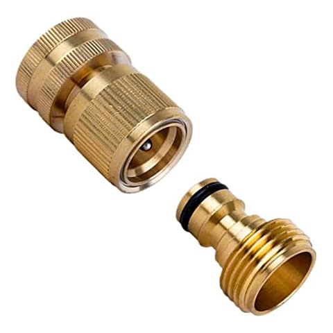 Brass Garden Hose Connector, Water Pipe Connector High Pressure Threaded Quick Water Connector with 4 Pieces of Rubber Gasket, Used for 3/4 Inch Garden Hose Connection Cover