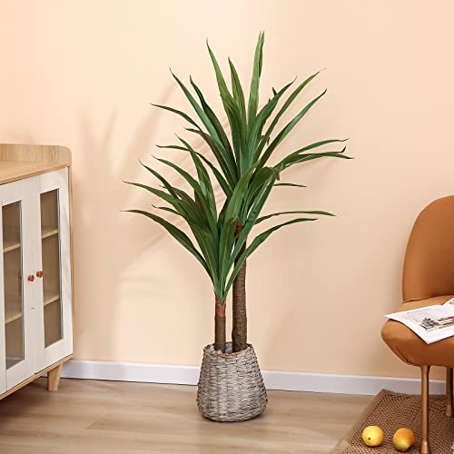 Floworld Dracaena Indoor Plant 4Ft Tall Faux Plant Indoor Large Fake Plants Potted Yucca Tree Tropical Floor Plant Artificial Silk Palm Trees For Home Office Store Decor Housewarming Gift #TOP5
