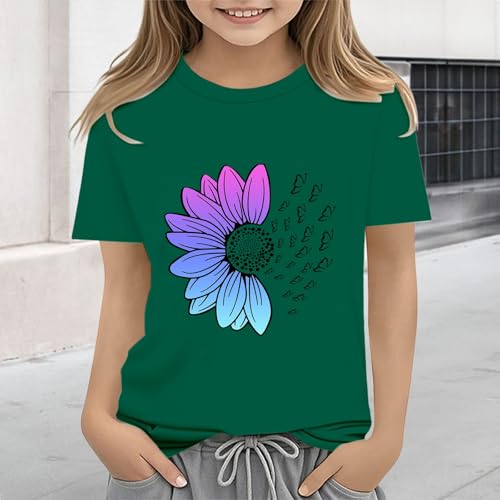 Green Shirt Girl T Shirt Cute Flower Graphic Loose Tees Crew Neck Short Sleeve Casual Tops 𝗥uffle Sleeve Top for Girls4