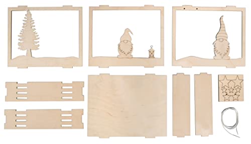 Rayher Shadow Box Building Kit with 3D Gnome Scenery, DIY Wood Craft Set including Elf Design, 16 slot-together Pieces - Image 2