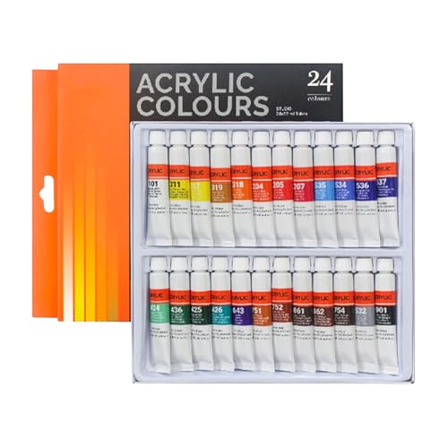 Juego de pintura acrílica, pinturas acrílicas de 24 colores para pintura en lienzo, pigmentos a prueba de agua para madera, tela, cerámica, niños, principiantes y artistas
