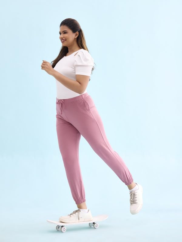 Image of GO COLORS Cotton Stretch Casual Joggers Full Length for Women| Mid Rise