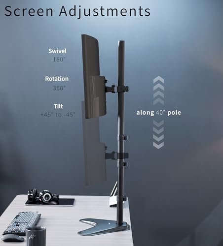 Image of VIVO Single Monitor Desk Stand for 13 to 27 inch Screens, STAND-V011H | Black, Articulating, Freestanding Adjustable Monitor Arm, Extra Tall Computer Stand for 1 Monitor, Holds 22 lbs