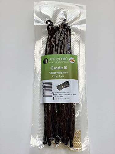 Image of 1oz Vanilla Beans Tahitian Grade B for extract, Cooking and Baking by FITNCLEAN VANILLA| Fresh 5 inch-7 inch NON-GMO Natural Raw Whole Pods