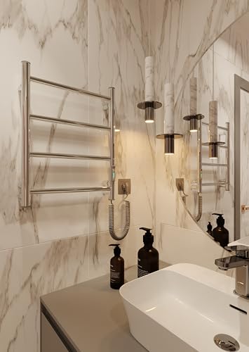 Elna® Scaldasalviette Elettrico Сromo 51x40 cm, 35W - Termosifone Bagno in Acciaio Inox 304 con Termostato & Timer, IP44 - Scaldasalviette a Parete